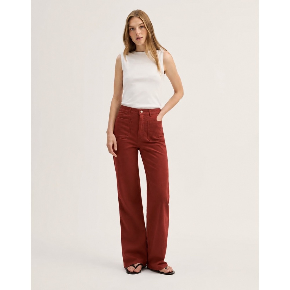 Madewell Emmett Wide-Leg Pants Rust Red Clay High Rise Patch Pocket Size 28
